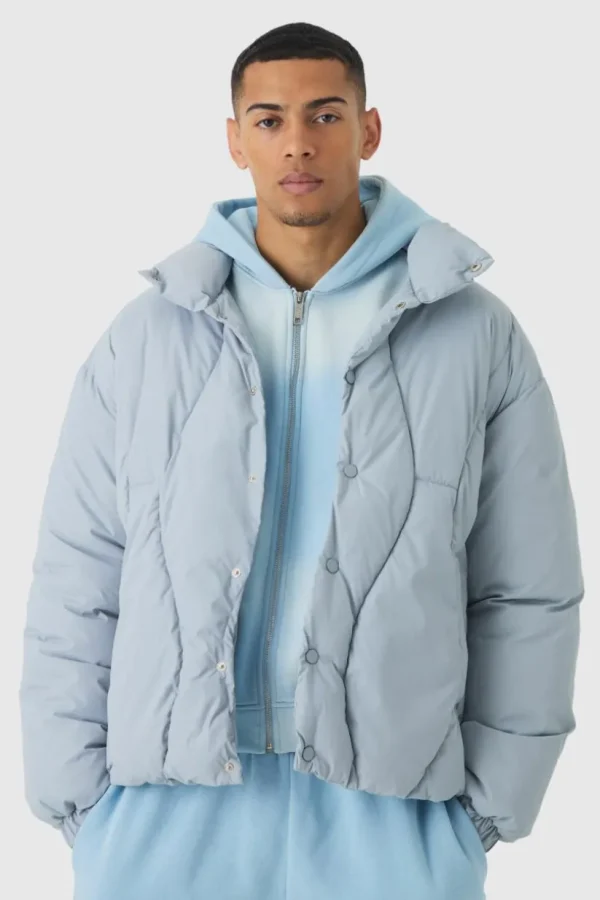 boohooMAN Abstract Quilted Funnel Neck Puffer In | Man | Coats & Jackets