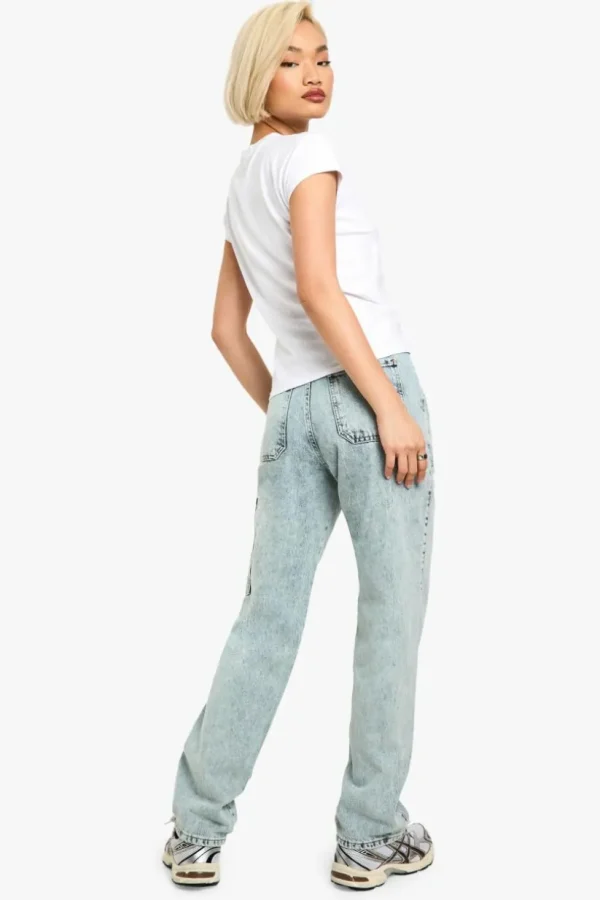 boohoo Acid Wash Cargo Straight Fit Jeans | Women Shirts | Foundation