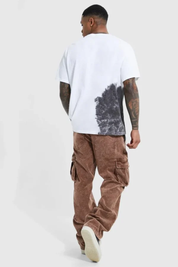 boohooMAN Acid Wash Relaxed Cord Cargo Trouser | Trousers