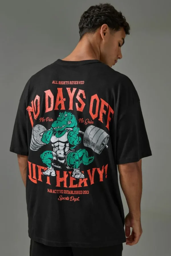 boohooMAN Active Oversized No Days Off Lift Heavy T-shirt | Gym Clothes | T-Shirts