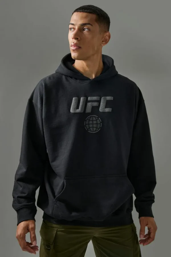 boohooMAN Active Oversized UFC Puff Print License Hoodie | Gym Hoodies | Gym Clothes