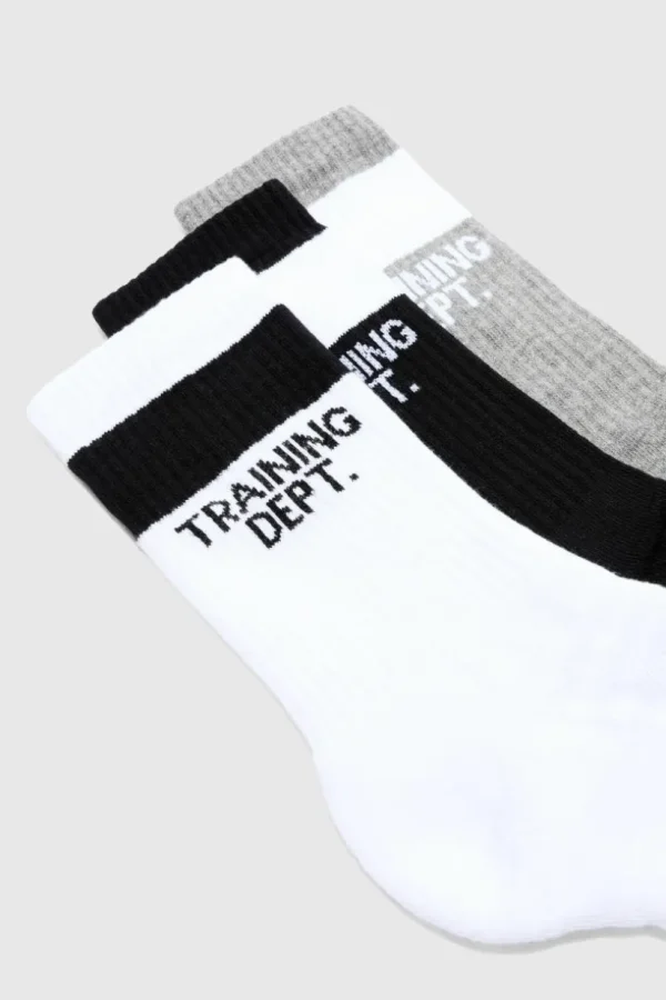 boohooMAN Active Training Dept Cushioned Crew 3 Pack Socks | Training Dept | Gym Clothes