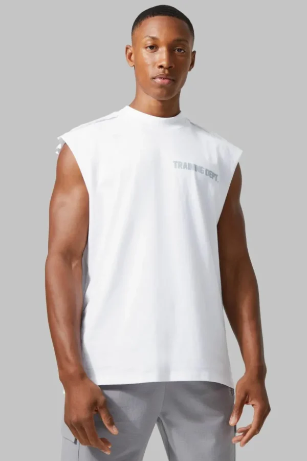 boohooMAN Active Training Dept Oversized Extended Tank | Training Dept | Gym T-Shirts & Vests