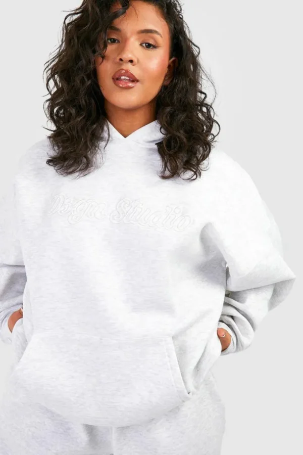 boohoo Plus Dsgn Studio 3d Embroidered Oversized Hoodie | Women Shirts | Foundation