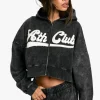 boohoo Ath Club Acid Wash Boxy Crop Zip Through Hoodie | Women Shirts | Foundation