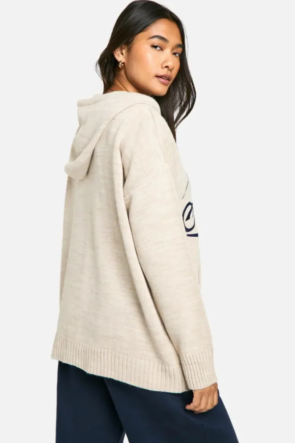 boohoo Athletics Embroidered Zip Through Oversized Knitted Hoody | Women Shirts | Foundation