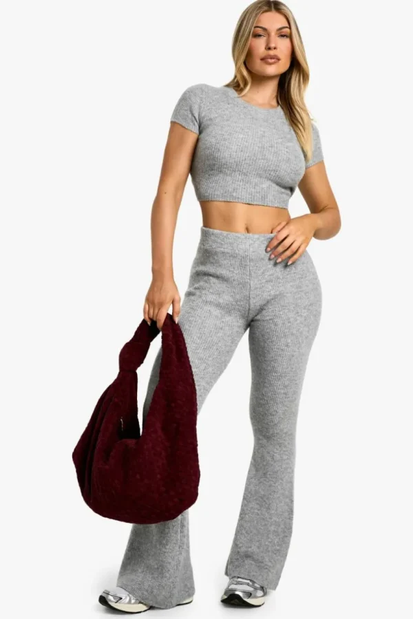 boohoo Back Detail Top and Super Soft Knitted Flared Trouser | Women Shirts | Foundation