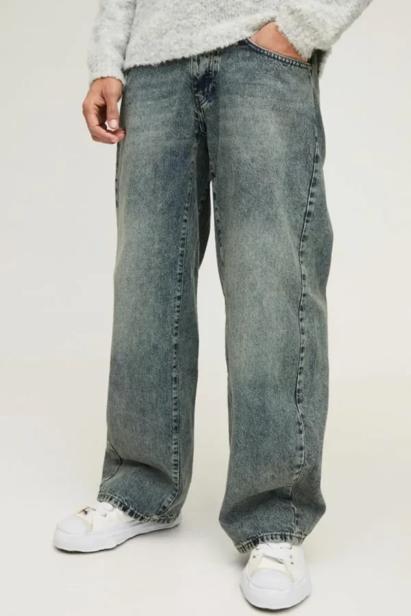 boohooMAN Baggy Fit Rigid Gusset Panel Jeans | Denim | Going Out Denim