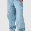 boohooMAN Baggy Rigid All Over Raw Edge Applique Jeans | Jeans