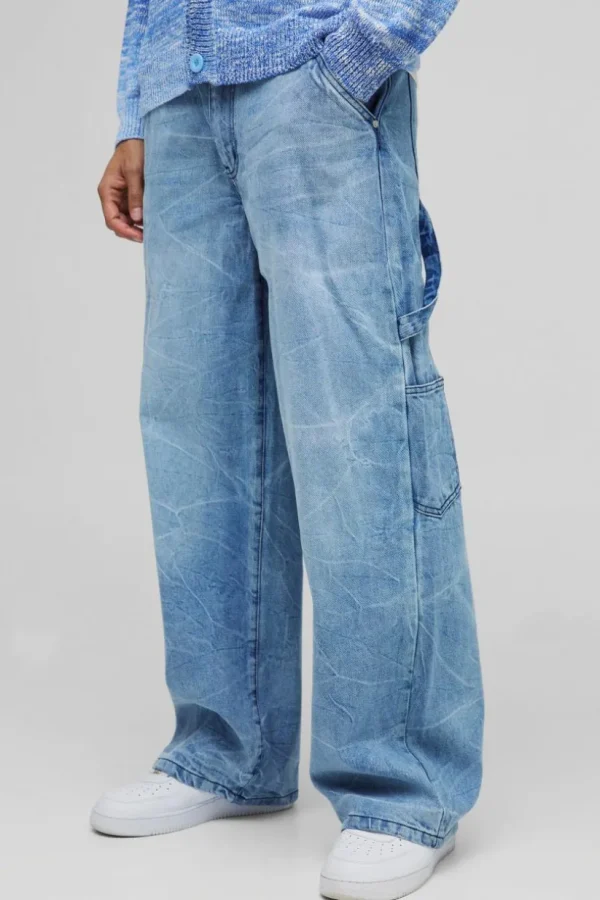 boohooMAN Baggy Rigid Carpenter Crinkle Denim Jeans In | Denim | Going Out Denim