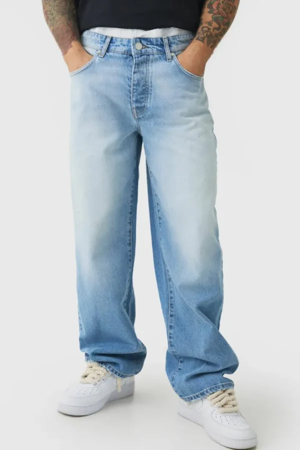 boohooMAN Baggy Rigid Double Waistband Denim Jeans In | Denim | Going Out Denim