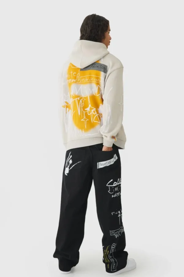 boohooMAN Baggy Rigid Graffiti Printed Jeans | Jeans