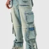 boohooMAN Baggy Rigid Multi Pocket Cargo Strap Denim Jean In | Denim | Going Out Denim