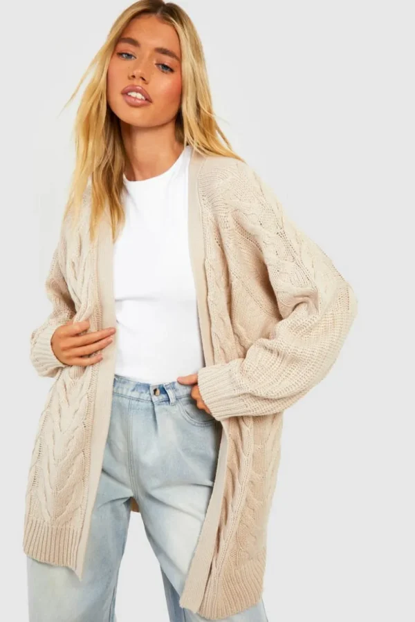 boohoo Balloon Sleeve Mixed Cable Knitted Cardigan | Women Shirts | Foundation