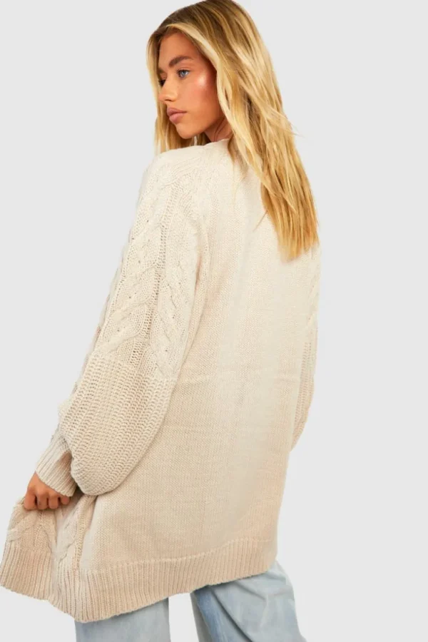 boohoo Balloon Sleeve Mixed Cable Knitted Cardigan | Women Shirts | Foundation