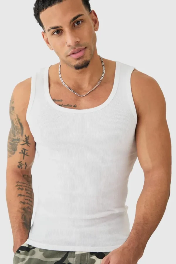 boohooMAN Basic Muscle Fit Ribbed Vest | T-Shirts