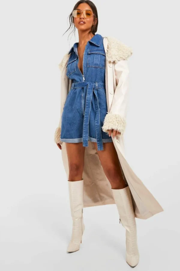 boohoo Belted Cargo Denim Playsuit | Women Shirts | Foundation