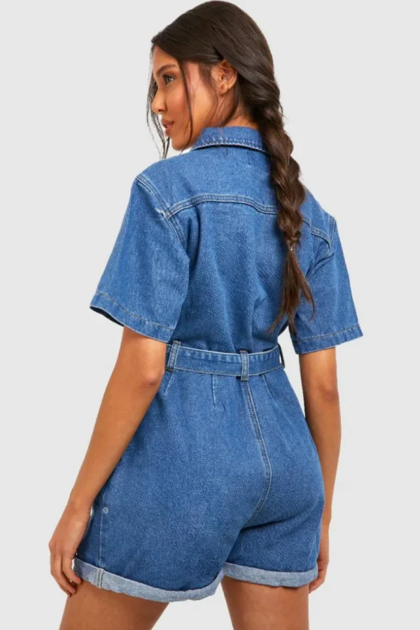 boohoo Belted Cargo Denim Playsuit | Women Shirts | Foundation