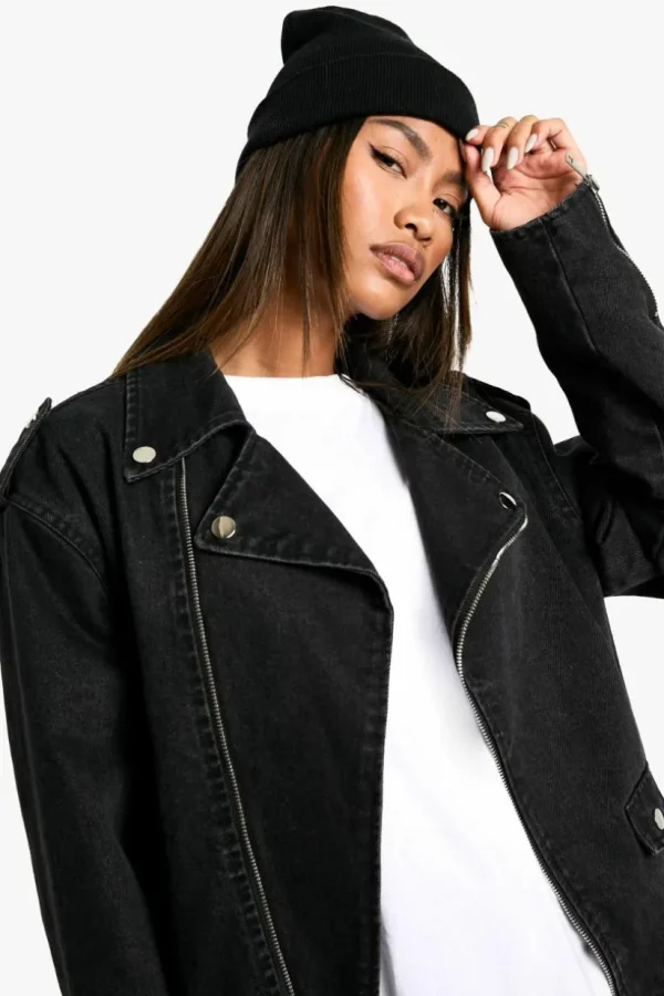 boohoo Belted Denim Biker Jacket | Women Shirts | Foundation