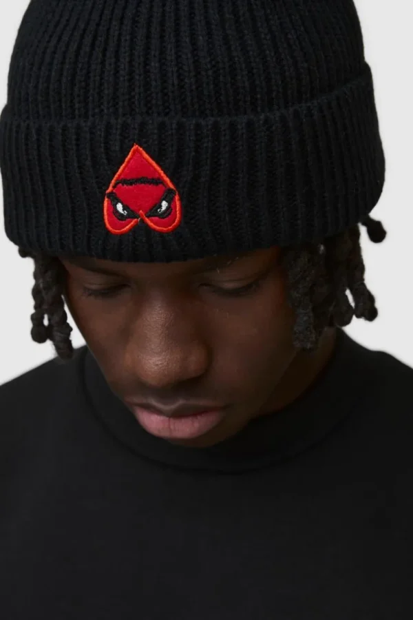 boohooMAN Heart Graphic Ribbed Beanie | Hats & Caps