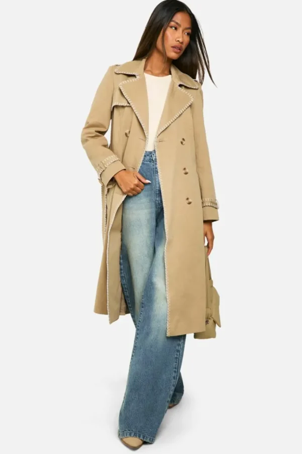 boohoo Blanket Stitch Detail Tailored Trench Coat | Women Shirts | Foundation