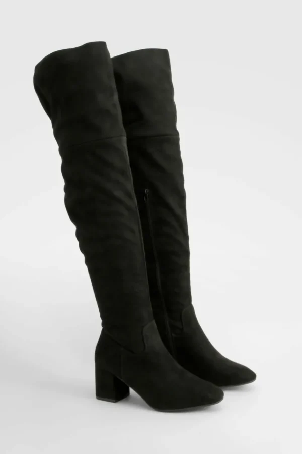 boohoo Block Heel Faux Suede Over The Knee Boots | Women Shirts | Foundation