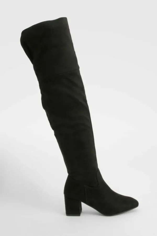 boohoo Block Heel Faux Suede Over The Knee Boots | Women Shirts | Foundation