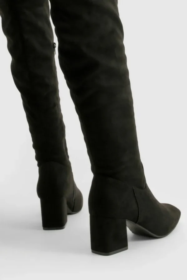 boohoo Block Heel Faux Suede Over The Knee Boots | Women Shirts | Foundation