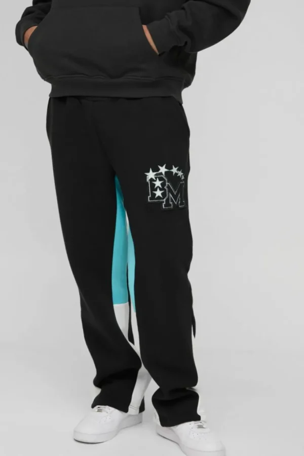 boohooMAN BM Varsity Applique Gusset Jogger | Joggers