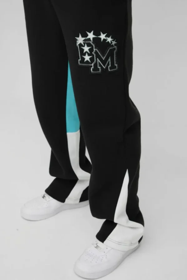 boohooMAN BM Varsity Applique Gusset Jogger | Joggers