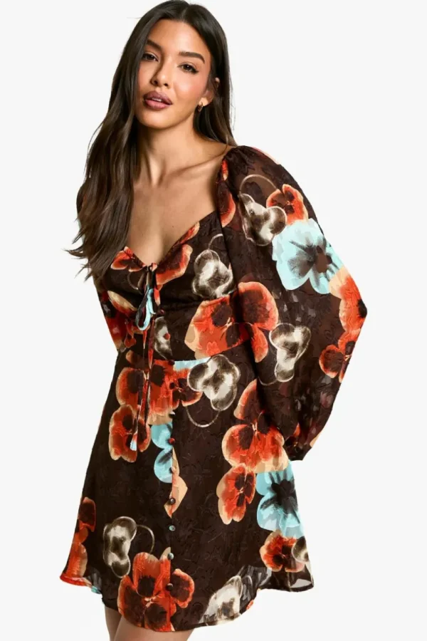 boohoo Boho Floral Blouson Sleeve Skater Dress | Women Shirts | Foundation