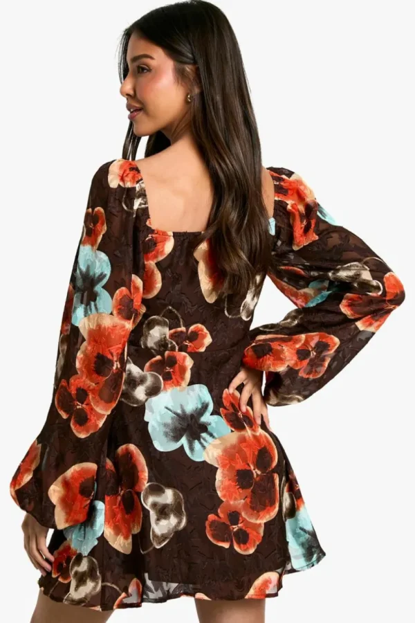 boohoo Boho Floral Blouson Sleeve Skater Dress | Women Shirts | Foundation