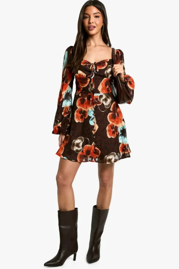 boohoo Boho Floral Blouson Sleeve Skater Dress | Women Shirts | Foundation