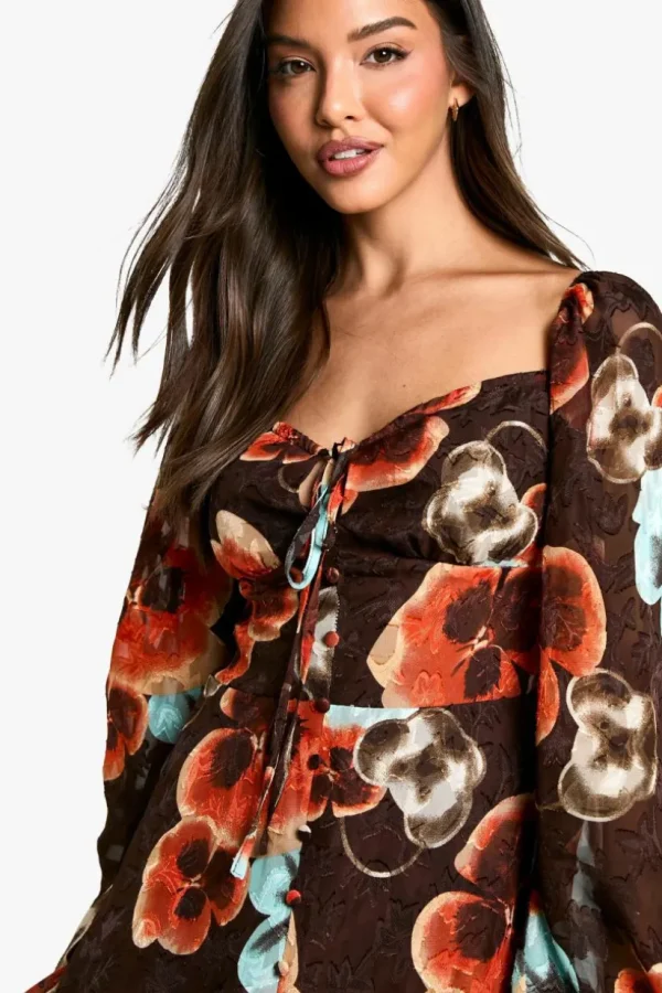 boohoo Boho Floral Blouson Sleeve Skater Dress | Women Shirts | Foundation