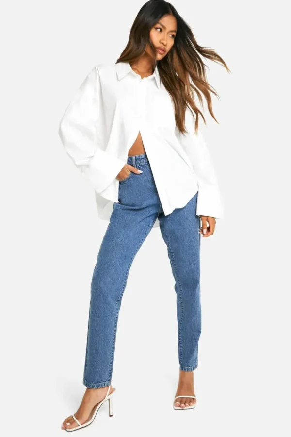 boohoo Basics 32 Inch Leg High Waisted Slim Fit Mom Jeans | Women Shirts | Foundation