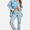 boohoo Basics 32 Inch Leg High Waisted Straight Leg Ripped Knee Jeans | Women Shirts | Foundation