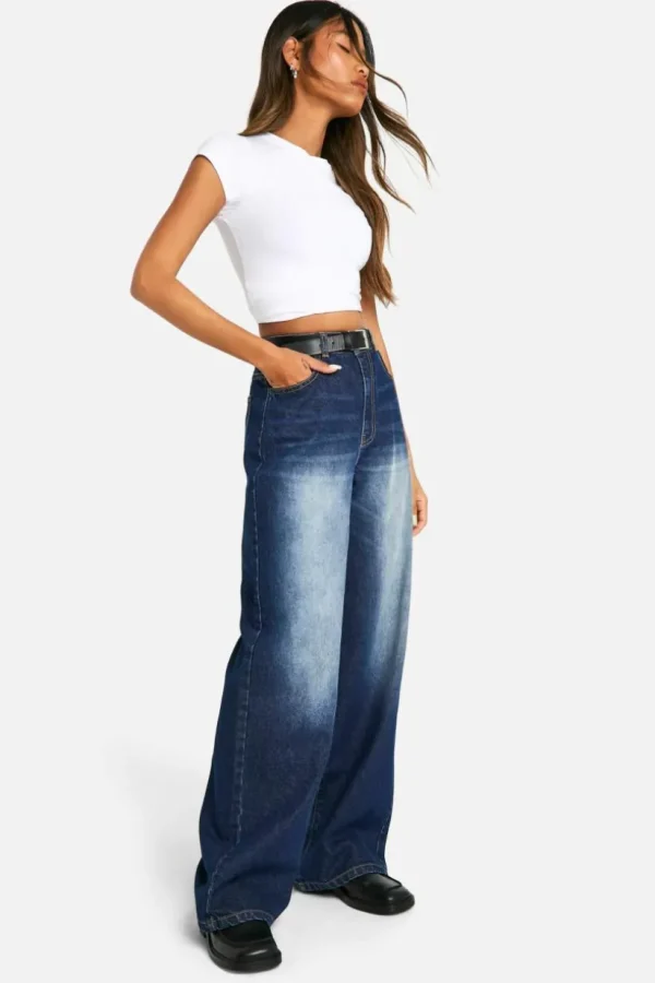 boohoo Basics 30 Inch Leg High Waisted Wide Leg Jeans | Women Shirts | Foundation