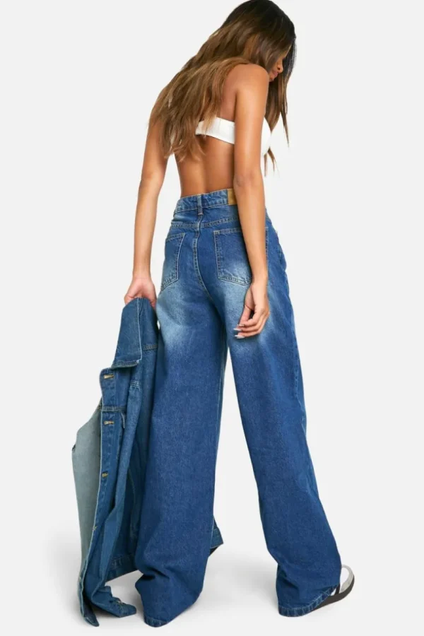 boohoo Basics 32 Inch Leg High Waisted Super Wide Leg Jeans | Women Shirts | Foundation