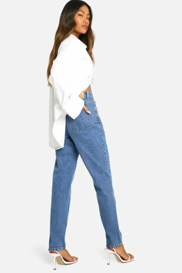 boohoo Basics 32 Inch Leg High Waisted Slim Fit Mom Jeans | Women Shirts | Foundation