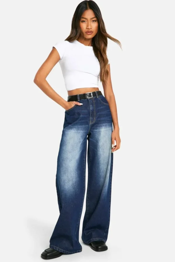 boohoo Basics 30 Inch Leg High Waisted Wide Leg Jeans | Women Shirts | Foundation