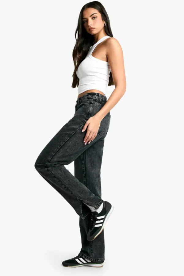 boohoo Basics High Waisted Split Hem Straight Leg Jeans | Women Shirts | Foundation