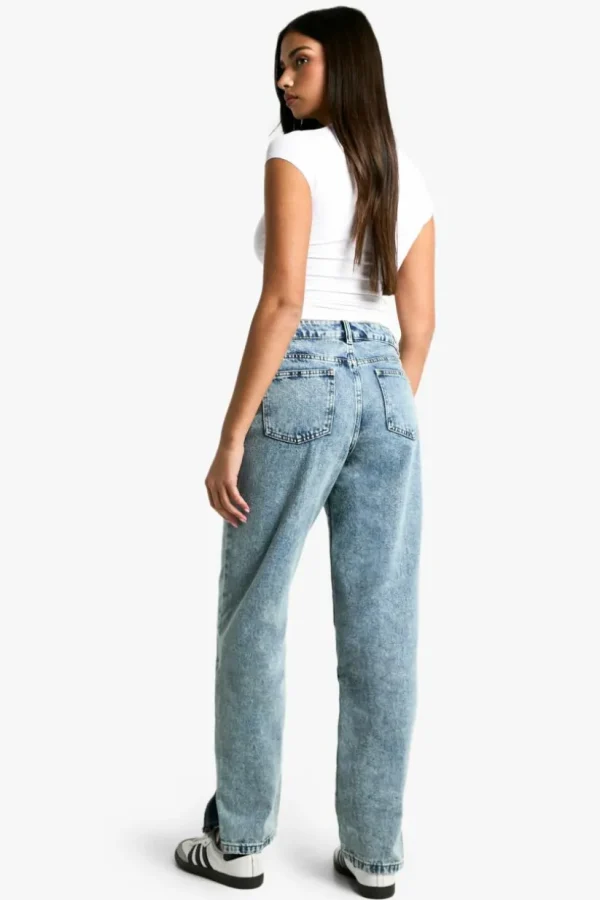 boohoo Basics High Waisted Split Hem Straight Leg Jeans | Women Shirts | Foundation