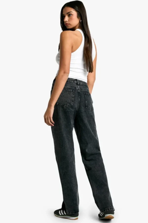 boohoo Basics High Waisted Split Hem Straight Leg Jeans | Women Shirts | Foundation