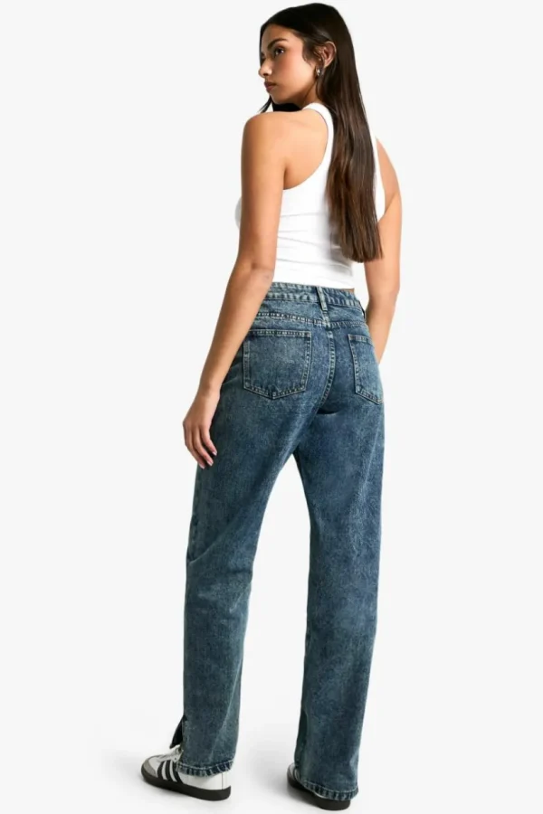 boohoo Basics Split Hem Straight Leg Jeans | Women Shirts | Foundation