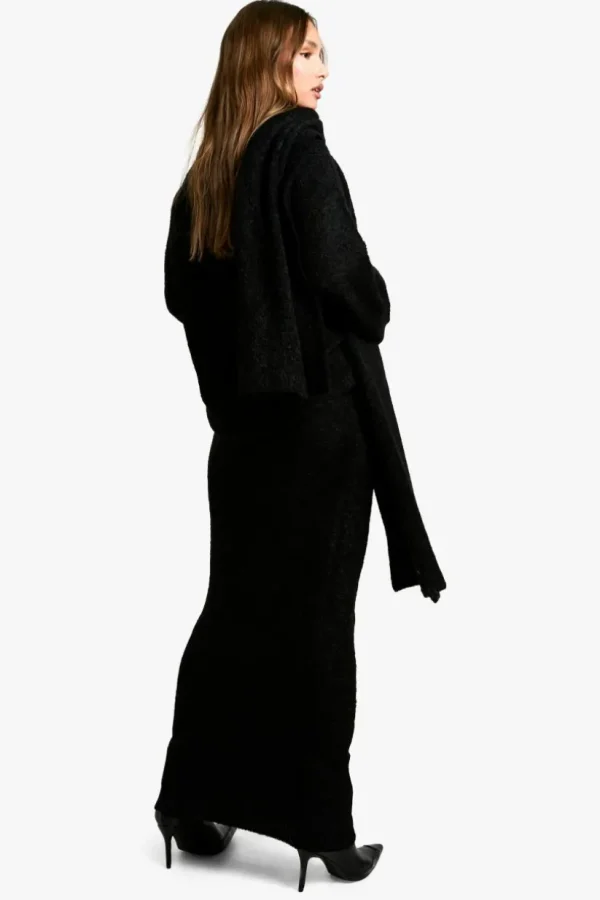 boohoo Borg Knit Oversized Jumper, Maxi Skirt And Scarf Three Piece Set | Women Shirts | Foundation