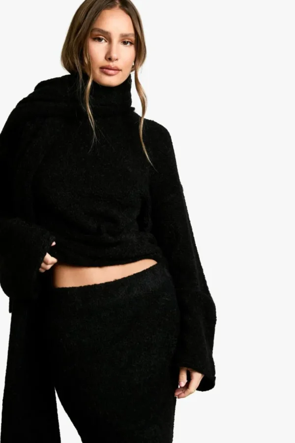 boohoo Borg Knit Oversized Jumper, Maxi Skirt And Scarf Three Piece Set | Women Shirts | Foundation