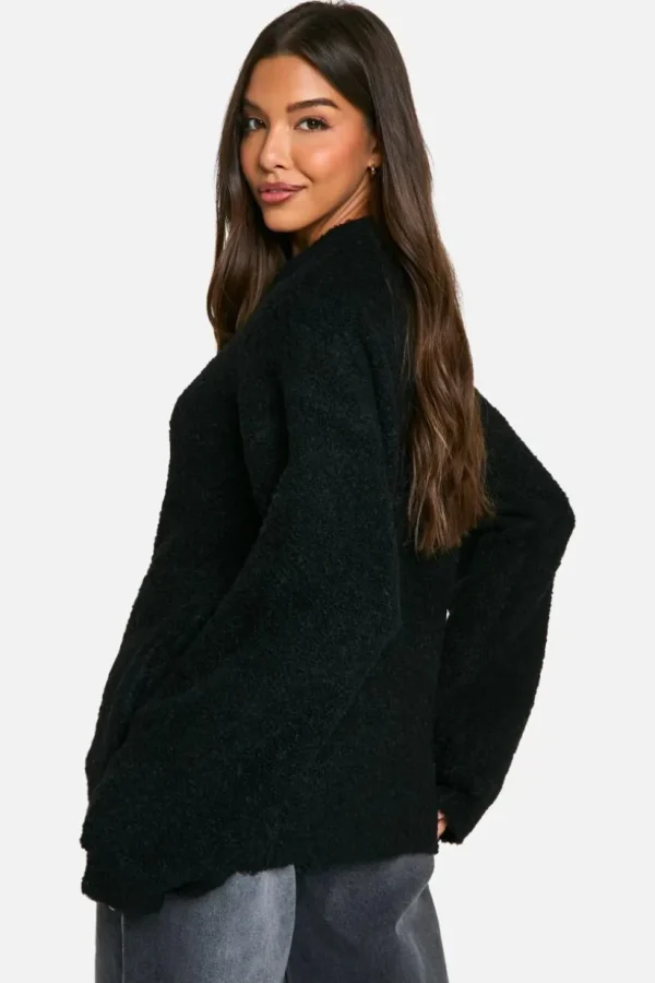 boohoo Borg Knitted Oversized Bomber Jacket | Women Shirts | Foundation