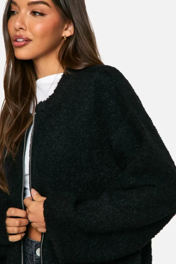 boohoo Borg Knitted Oversized Bomber Jacket | Women Shirts | Foundation