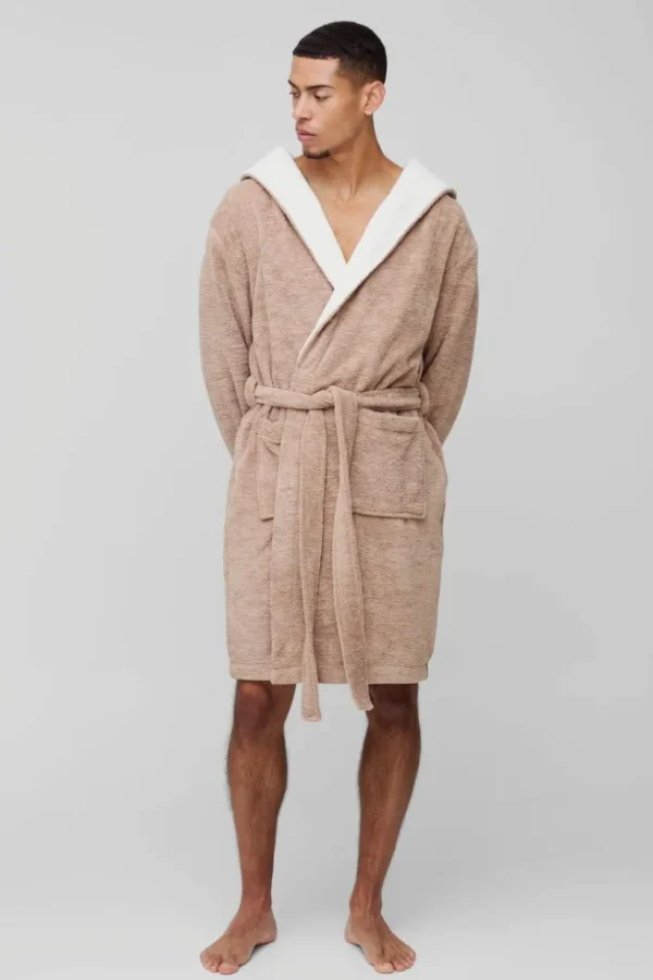 boohooMAN Borg Lined Hooded Dressing Gown | Loungewear