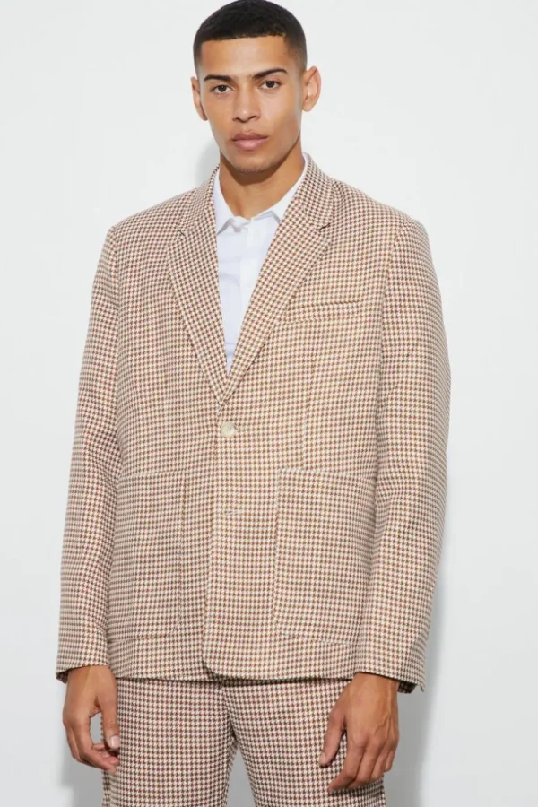 boohooMAN Boucle Houndstooth Oversized Blazer | Suits & Tailoring | Suits & Tailoring